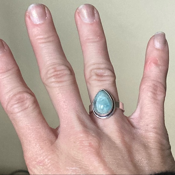 Sterling Silver Larimar Teardrop Ring - Picture 6 of 15